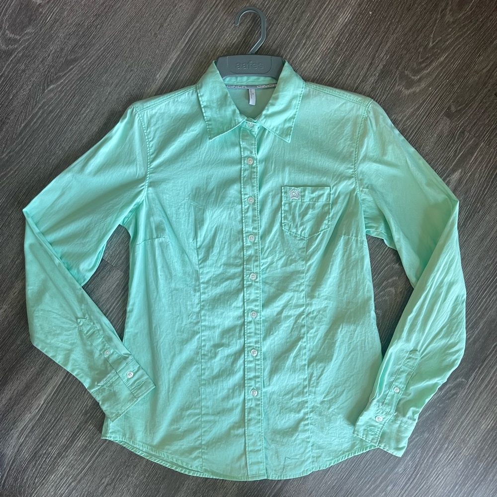 Cinch Green Button Down Shirt Classic Collar Relaxed Fit